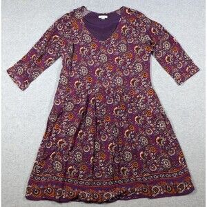 Garnet Hill Women Dress Size‎ 10 Boho All Over Floral Print 3/4 Sleeve Aline